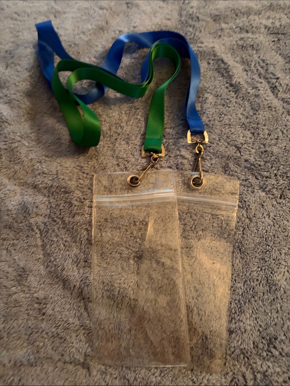 Clear Badge Holder Lanyard with Green and Blue Straps